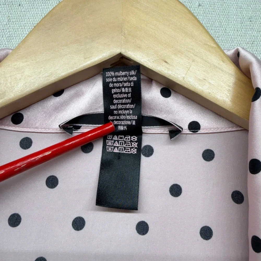 Victoria's Secret Pink Polka Dot 100% Mulberry Silk Pajama Set Top Pants M - Picture 8 of 16